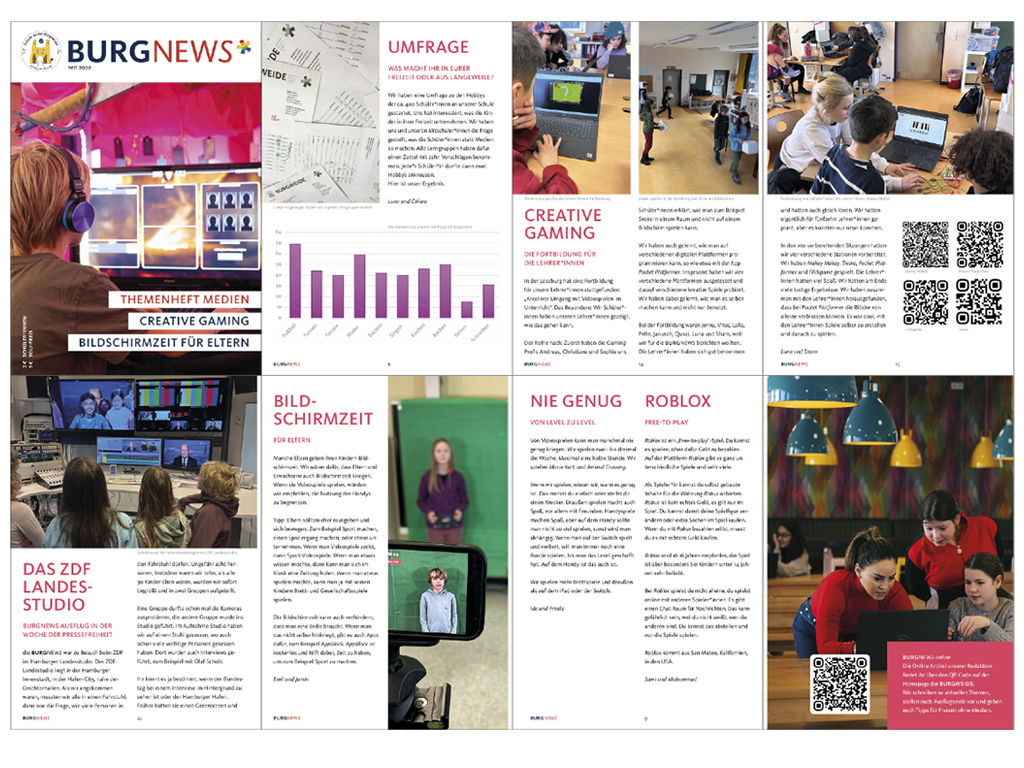 Hier seht ihr einige Seiten der Burgnews aus dem Schuljahr 2025/2026